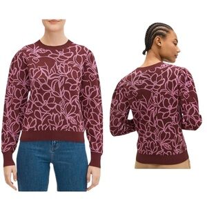 Kate Spade Metallic Purple Pink Scribble Floral Sweater Medium